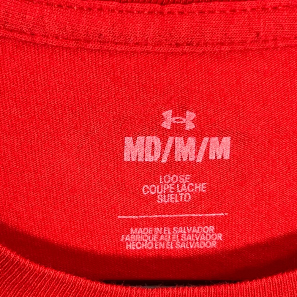 Under Armour Red Baseball Logo T Shirt Mens Medium M Loose Fit Cotton Polyester - Picture 3 of 8